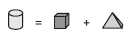 cylinder equals cube plus pyramid