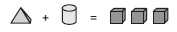 pyramid plus cylinder equals 3 cubes