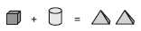 cube plus cylinder equals 2 pyramids