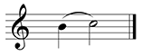 Single staff with one measure in treble clef. Quarter note on B connected with a slur to a half note on C.