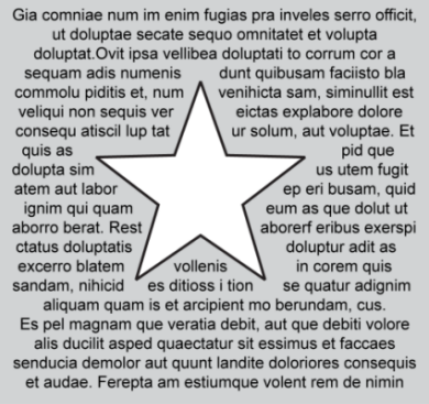 A clip art star is positioned in the middle of a paragraph of text, such that the text is wrapping around
	the star.