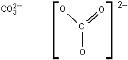 The chemical formula for the compound is capital C capital O superscript negative 2, subscript 3.