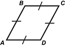Quadrilateral A B C D is shown with all four sides marked as congruent. 