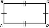 Quadrilateral A B C D is shown with sides A B and C D marked as congruent and sides B C and A D marked as congruent.