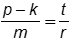 the quantity p minus k all over m equals t over r