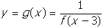 y equals g of x equals start fraction numerator one denominator f of x minus three end fraction