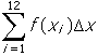 sigma summation underscript i equals one overscript twelve baseline of f of x subscript o times delta x