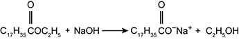 A chemical reaction is shown that has two reactants and two products. 