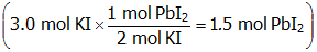 open parenthesis three point zero mole upper k upper i time start fraction numerator one mole upper p b upper i sub two denominator two mole upper k upper i end fraction equals one point five mole upper p b upper i sub two close parenthesis