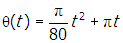 theta of t equals pi over eighty baseline t squared plus pi t 