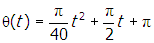 theta of t equals pi over forty baseline t squared plus pi over two t plus pi