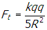 f subscript t equals start fraction numerator k q q denominator five r squared end fraction