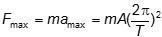 upper F subscript max = ma subscript max = m upper A(2 pi over upper T) squared