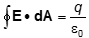 the closed integral of E dot d upper A equals q over epsilon not 