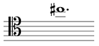 Single staff with one measure in tenor clef. Dotted whole note with a sharp sign on the third added space over the staff.