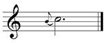 Single staff with one measure in treble clef. Eighth note grace note on B connected with a slur to a dotted half note on C.