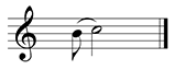 Single staff with one measure in treble clef. Eighth note on B connected with a slur to a half note on C.