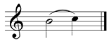 Single staff with one measure in treble clef. Half note on B connected with a slur to a quarter note on C.