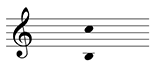 Single staff, treble clef. Two quarter notes, both without stems. One note is on the B just below middle C. The other is on the C just above the middle of the staff.