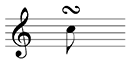 Staff with bass clef. Eighth note on C with a turn on top.